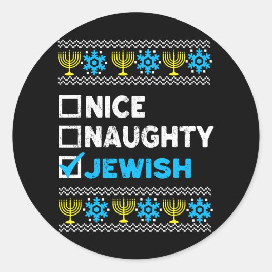 Nice Naughty jüdisch Ugly Hanukkah Sweater Runder Aufkleber (Vorderseite)