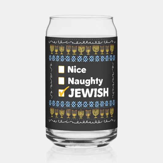 Nice Naughty jüdischen Hanukkah Ugly Sweater Dosenglas (Vorderseite)