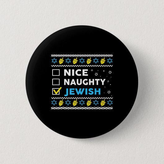 Nice Naughty jüdischen Ugly Hanukkah Sweater Chanu Button (Vorderseite)