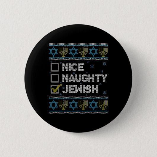 Nice Naughty jüdischen Ugly Hanukkah Sweater Chanu Button (Vorderseite)