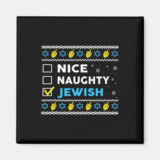 Nice Naughty jüdischen Ugly Hanukkah Sweater Chanu Magnet (Vorne)