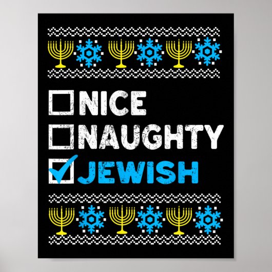 Nice Naughty jüdischen Ugly Hanukkah Sweater Chanu Poster (Vorne)