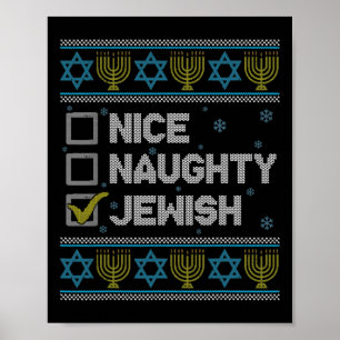 Nice Naughty jüdischen Ugly Hanukkah Sweater Chanu Poster