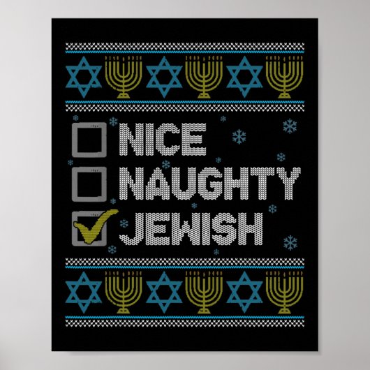 Nice Naughty jüdischen Ugly Hanukkah Sweater Chanu Poster (Vorne)