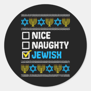 Nice Naughty jüdischen Ugly Hanukkah Sweater Chanu Runder Aufkleber