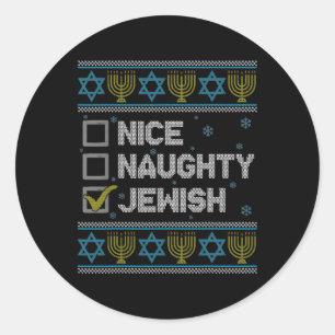 Nice Naughty jüdischen Ugly Hanukkah Sweater Chanu Runder Aufkleber