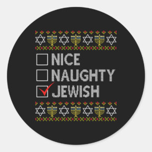 Nice Naughty jüdischen Ugly Hanukkah Sweater Funny Runder Aufkleber