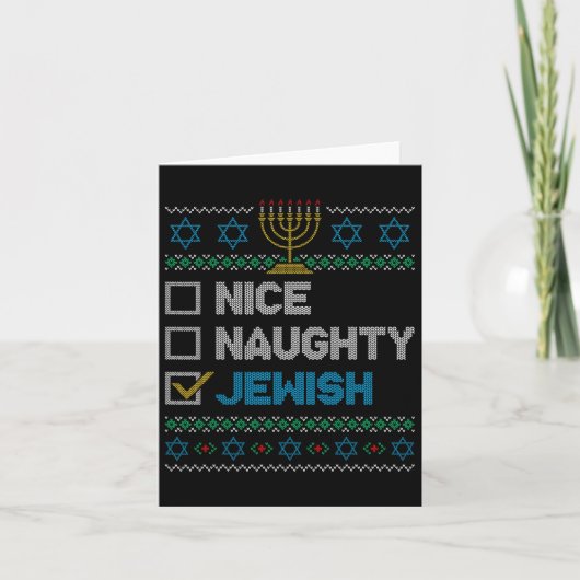 Nice Naughty jüdischen Ugy Weihnachten Sweater Fun Karte (Vorderseite)