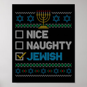 Nice Naughty jüdischen Ugy Weihnachten Sweater Fun Poster