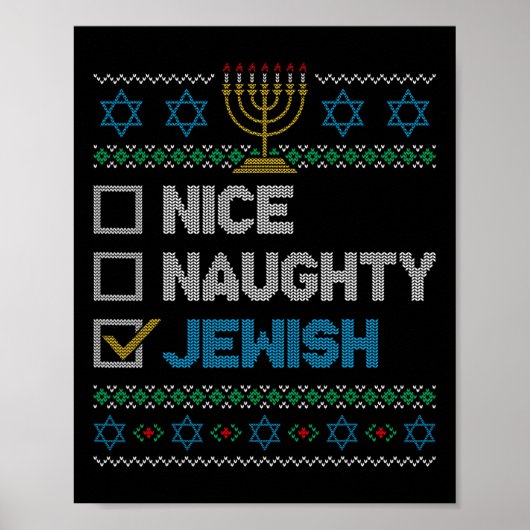 Nice Naughty jüdischen Ugy Weihnachten Sweater Fun Poster (Vorne)