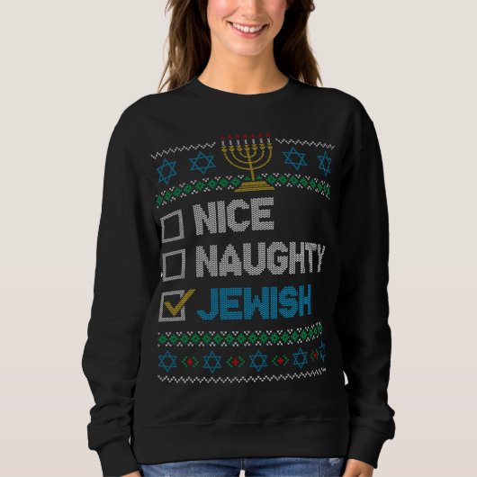 Nice Naughty jüdischen Ugy Weihnachten Sweater Fun Sweatshirt (Vorderseite)