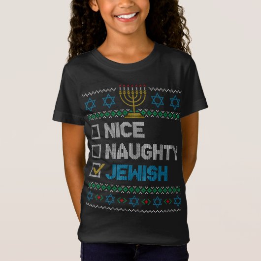 Nice Naughty jüdischen Ugy Weihnachten Sweater Fun T-Shirt (Vorderseite)