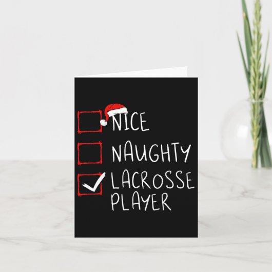 Nice Naughty Lacrosse Player List Weihnachten Karte (Vorderseite)