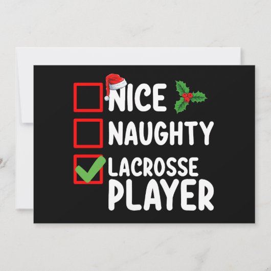 Nice Naughty Lacrosse Player Weihnachtsliste Einladung (Vorderseite)