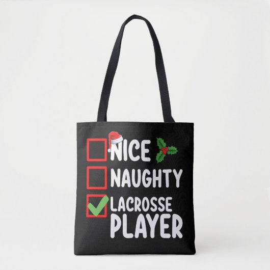 Nice Naughty Lacrosse Player Weihnachtsliste Tasche (Vorderseite)