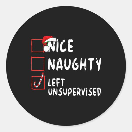 Nice Naughty Links unbeaufsichtigt Weihnachten Wei Runder Aufkleber (Vorderseite)