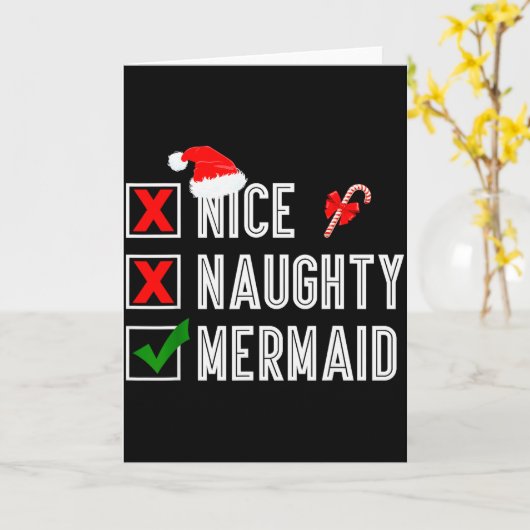 Nice Naughty Mermaid Merry Christmas Santa Claus X Karte (Gelbe Blume)
