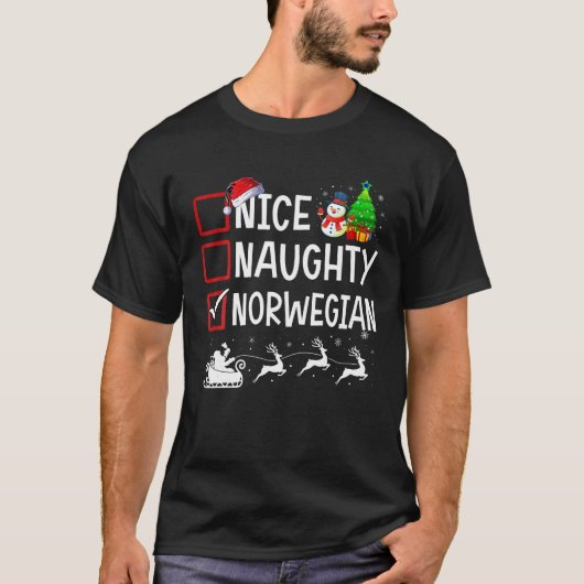 Nice Naughty Norwegen Weihnachten Pajama Funny X m T-Shirt (Vorderseite)