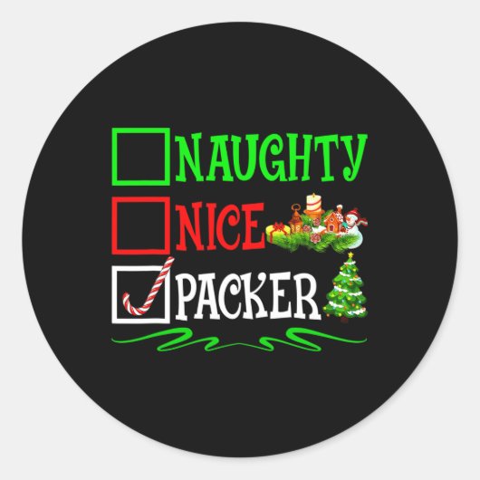 Nice Naughty Packer Weihnachtsliste Runder Aufkleber (Vorderseite)
