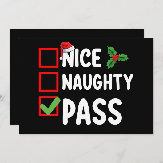 Nice Naughty Pass Weihnachtsfeiertag Einladung (Vorne/Hinten)