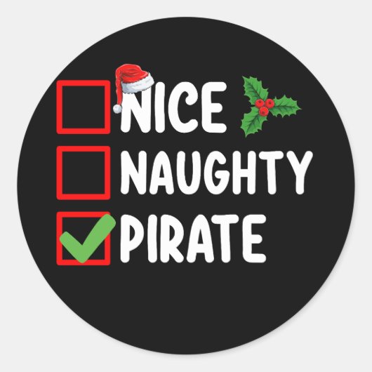 Nice Naughty Pirate Familie Matching Weihnachtslis Runder Aufkleber (Vorderseite)