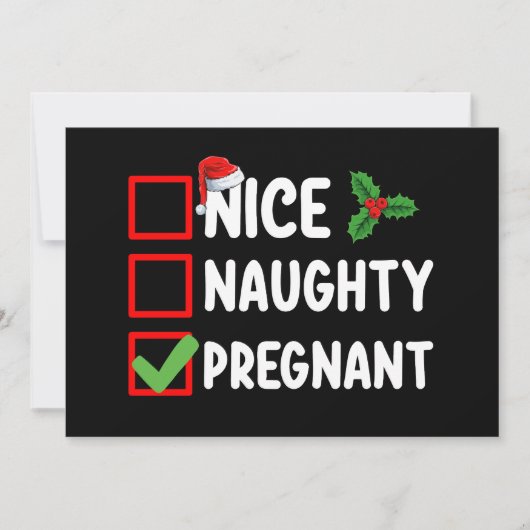Nice Naughty Pregnty Weihnachtsliste Schwangerscha Einladung (Vorderseite)