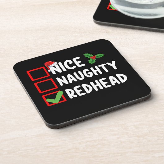 Nice Naughty Redhead Familie Matching Christmas Li Getränkeuntersetzer (Linke Seite)