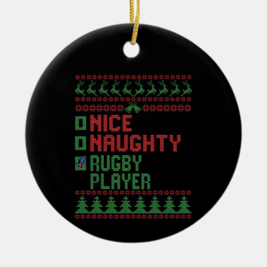 Nice Naughty Rugby Player Funny Christmas Geschenk Keramik Ornament (Vorne)