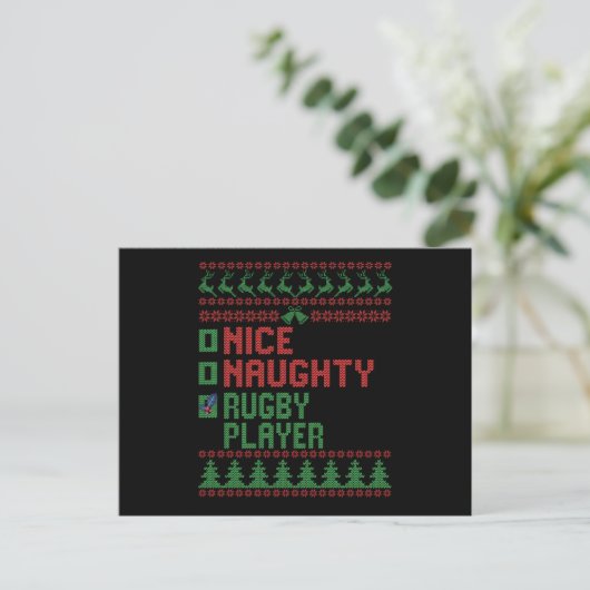 Nice Naughty Rugby Player Funny Christmas Geschenk Postkarte (Stehend Vorderseite)