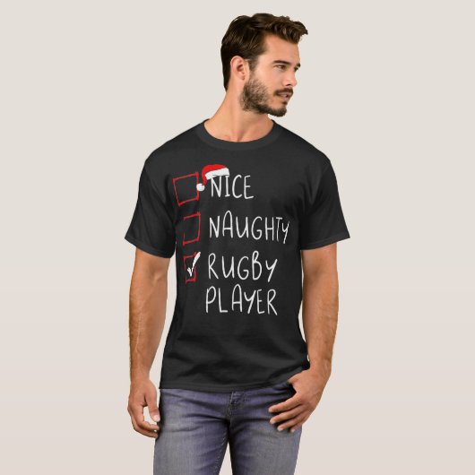 Nice Naughty Rugby Player List Christmas Santa Cla T-Shirt (Vorne ganz)