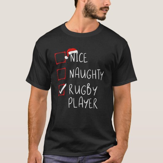 Nice Naughty Rugby Player List Weihnachten Weihnac T-Shirt (Vorderseite)
