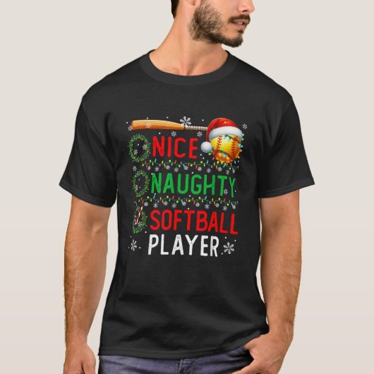 Nice Naughty Softball Player Christmas Sports Love T-Shirt (Vorderseite)