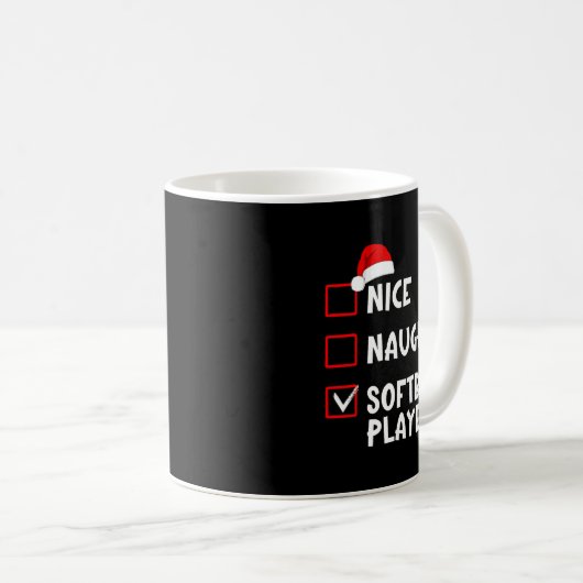 Nice Naughty Softball Player Funny Christmas List Kaffeetasse (VorderseiteRechts)