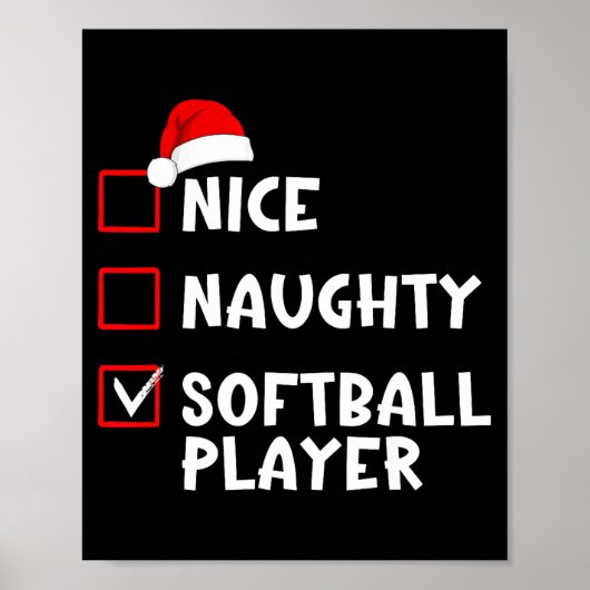 Nice Naughty Softball Player Funny Christmas List Poster (Vorne)