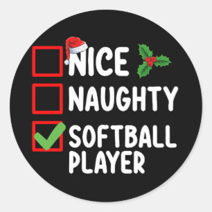 Nice Naughty Softball Player Weihnachtsliste Runder Aufkleber