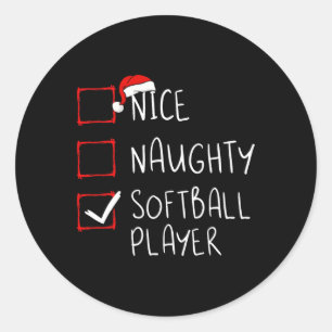Nice Naughty Softball Player Weihnachtsliste Santa Runder Aufkleber