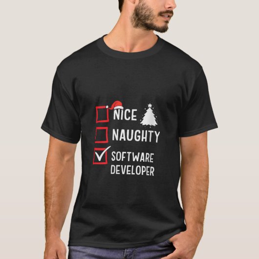 Nice Naughty Software Developer Xmas Holiday Santa T-Shirt (Vorderseite)