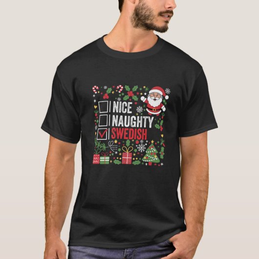 Nice Naughty Swedish Christmas Santa Claus Sweden T-Shirt (Vorderseite)