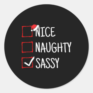 Nice Naughty Sy Funny Christmas Runder Aufkleber