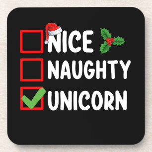 Nice Naughty Unicorn Weihnachtsfeiertag Getränkeuntersetzer