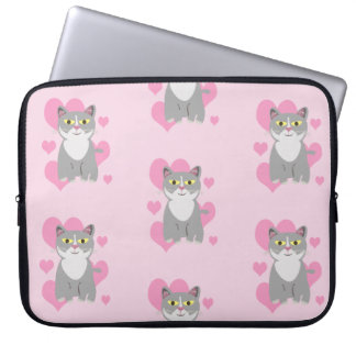 Nice Niedlich Grau Cat Liebe Cartoon Muster Laptopschutzhülle