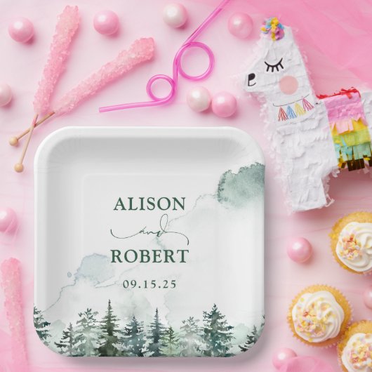 Nice Pine Trees Forest Custom Wedding Pappteller (Party)