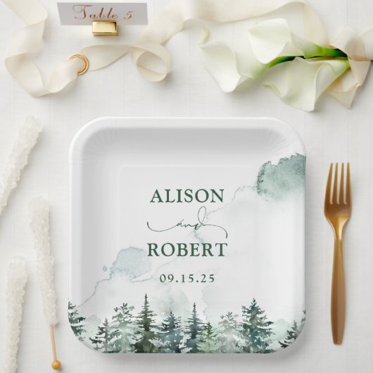 Nice Pine Trees Forest Custom Wedding Pappteller (Hochzeit)