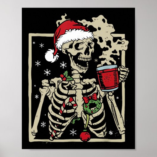 Nice Skeleton Weihnachtsmannmütze Weihnachten Poster (Vorne)