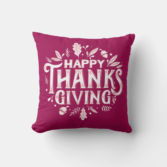 Nice text Happy Thanksgiving mit Blätter Herbst Kissen (Vorderseite)
