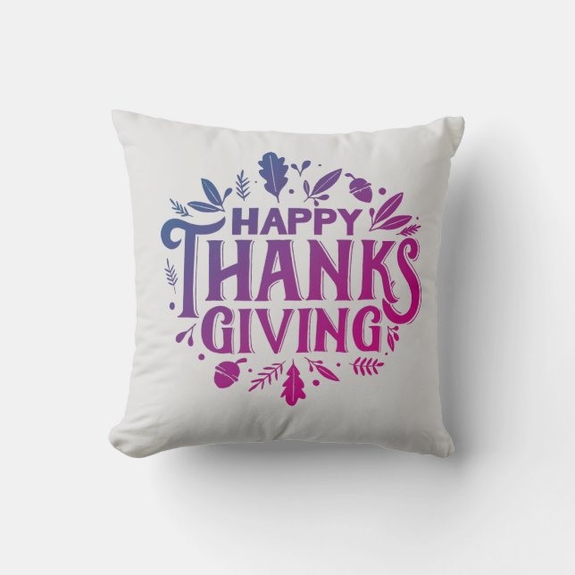 Nice text Happy Thanksgiving mit Blätter Herbst Kissen (Vorderseite)