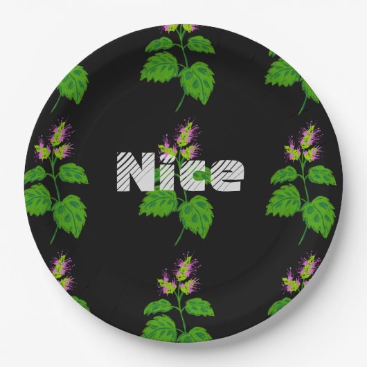 Nice Text Name mit schönem grünem Blatt Pappteller (Vorderseite)