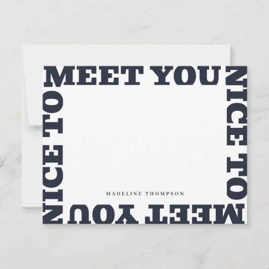 Nice To Meet You | Navy Blue Modern Name Mitteilungskarte (Vorderseite)