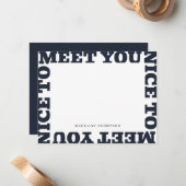 Nice To Meet You | Navy Blue Modern Name Mitteilungskarte (Vorderseite/Rückseite Beispiel)