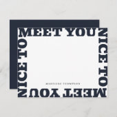 Nice To Meet You | Navy Blue Modern Name  Mitteilungskarte (Vorne/Hinten)